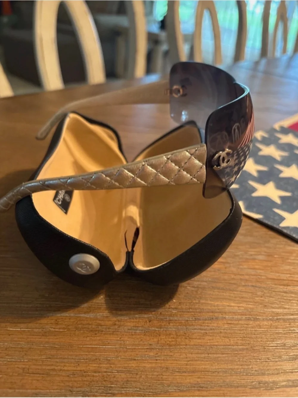CHANEL White Quilted Temple Shield Sunglasses with Brown Gradient Lenses